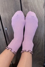Load image into Gallery viewer, Le Bon Shoppe | Petite Ruffled Modal Sock Lilac/Brown
