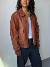 Load image into Gallery viewer, Cognac Leather Bomber Jacket (M)
