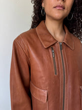 Load image into Gallery viewer, Cognac Leather Bomber Jacket (M)