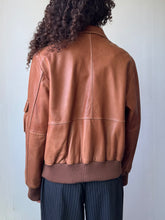 Load image into Gallery viewer, Cognac Leather Bomber Jacket (M)