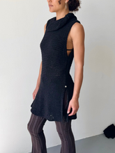 Load image into Gallery viewer, Black Open Knit Cowl Neck Mini Dress (S)